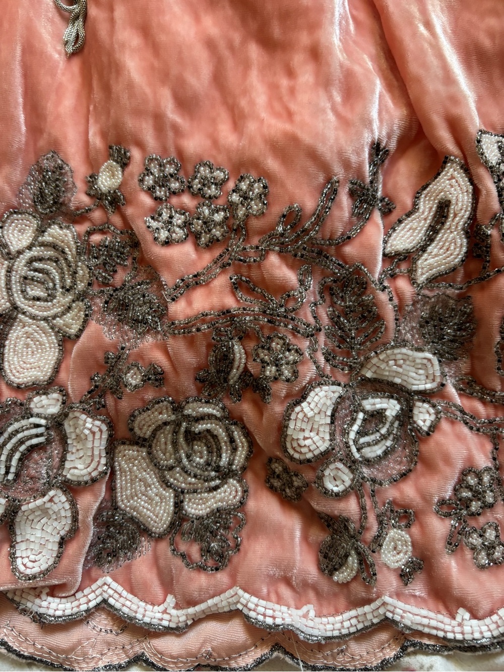 Free people Limited Edition Peach Rose Pink peach Embroidered Velvet Dress - Picture 4 of 7